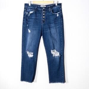 Flying Monkey Women’s Jeans Y2K Streetwear Denim High Rise Distressed Raw Hem 28